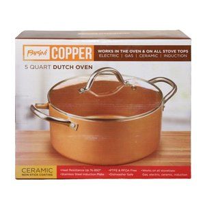Parini Dutch Oven Pot with Glass Lid Copper 5 Quart Non-Stick FREE SHIPPING